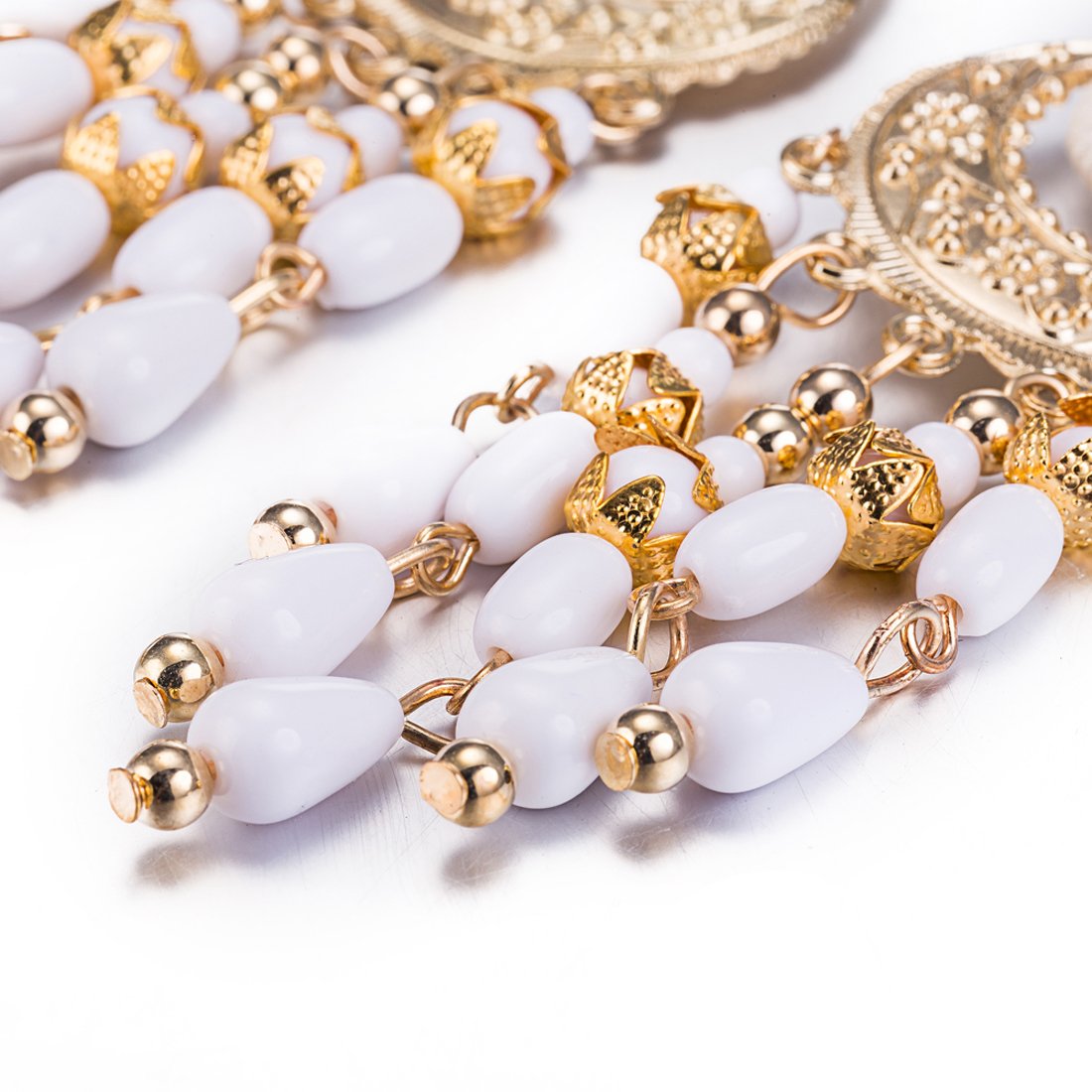 Yellow Chimes White Beads Dangle Earrings for Women and Girls