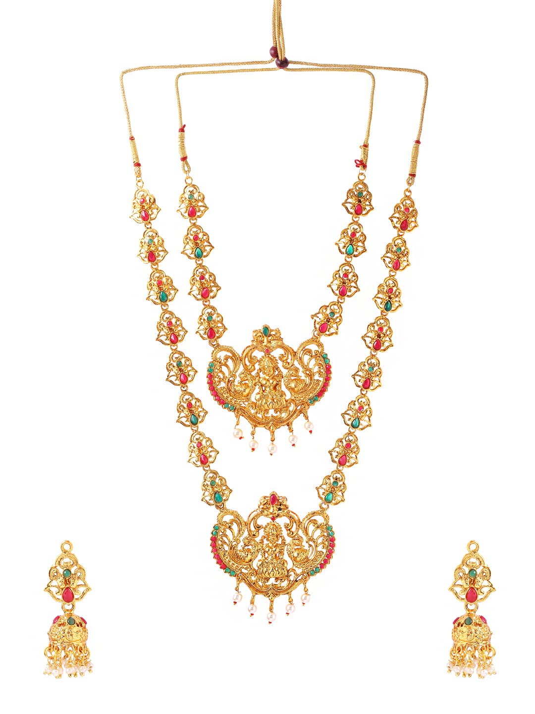 Yellow Chimes Women's Gold Temple Traditional Accessories Jewellery Long Haram Jewelry Set Antique Jewellery