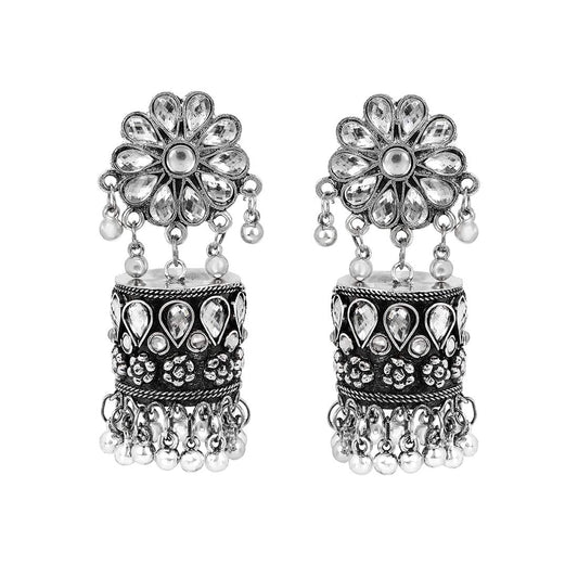 Kairangi Oxidised Earrings for Women Traditional Silver Oxidised Floral Design Dome Jhumka/Jhumki Earrings for Women and Girls