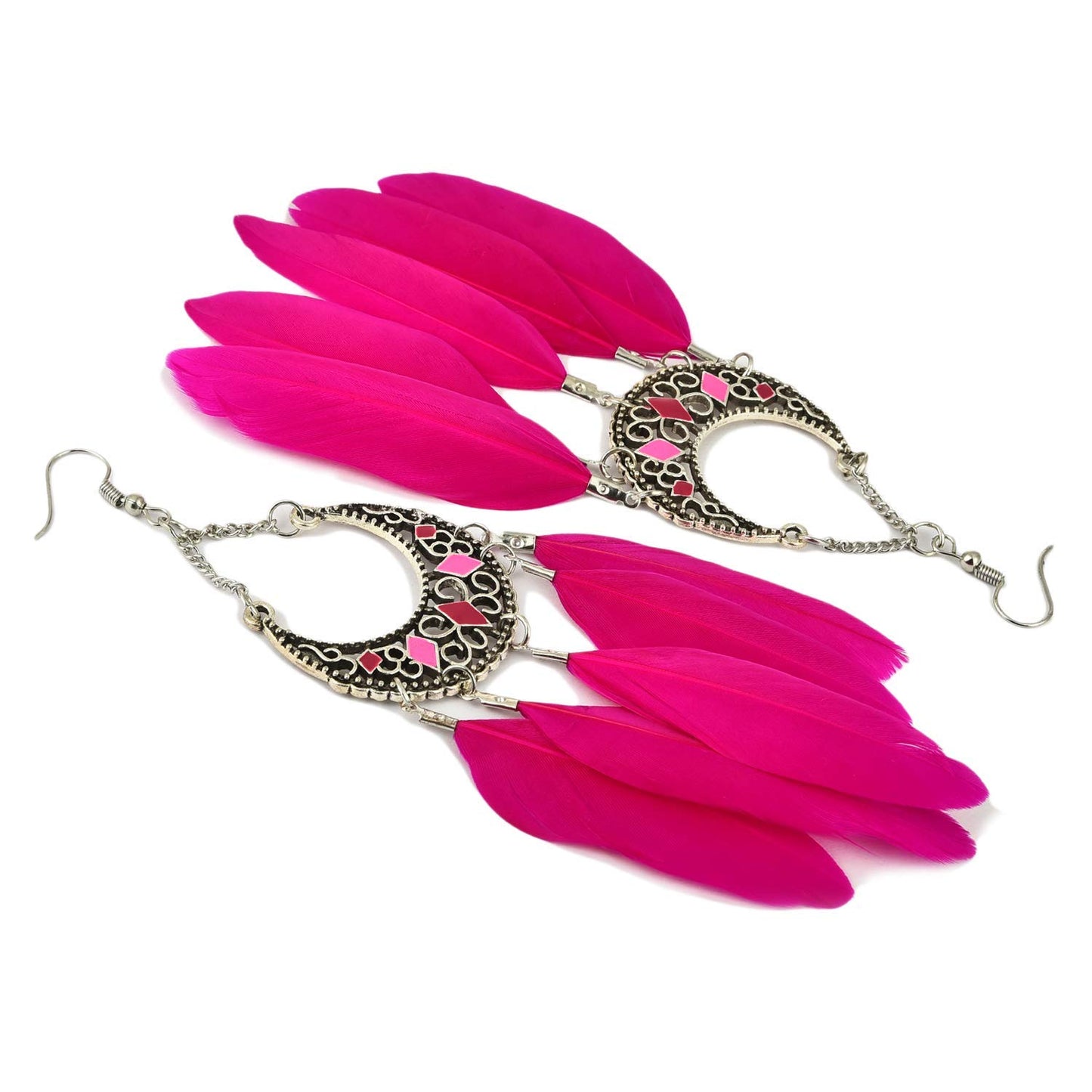 Yellow Chimes 2 Pairs Combo Trending Feathers Latest Style Long Tassel Drop Earrings for Women & Girls