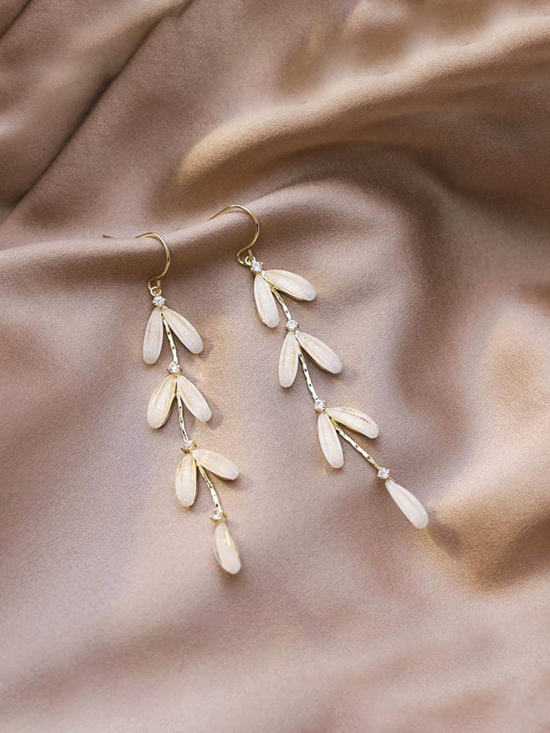 Yellow Chimes Earrings For Women White Color Stone Studded Leaf Designed Drop Dangle Earrings For Women and Girls