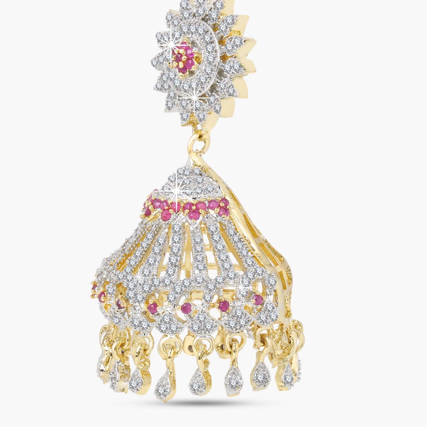 Yellow Chimes Elegant Pink AD/American Diamond Studded 18k Gold Plated HandCrafted Designer Jhumka/Jhumki Earrings for Women & Girls