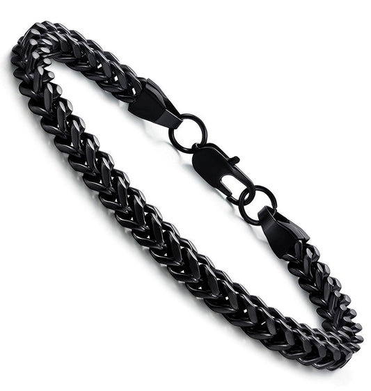 Yellow Chimes Stylish Stainless Steel Curb Chain Black Bracelet for Men/Unisex