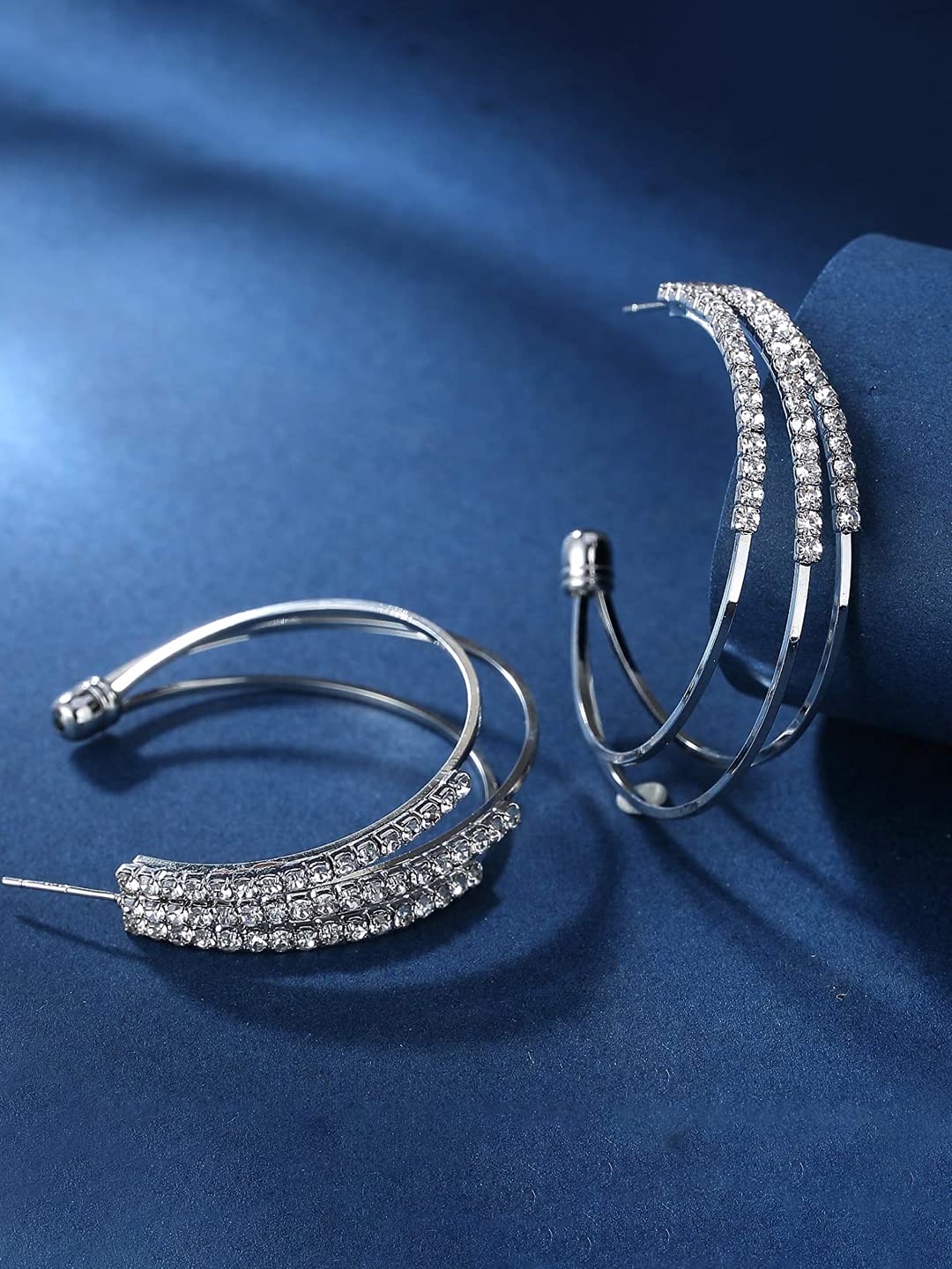 Kairangi Earrings for Women and Girls Hoop Earrings for Girls | Silver Toned Crystal Studded Hoop Earrings | Birthday Gift for girls and women Anniversary Gift for Wife