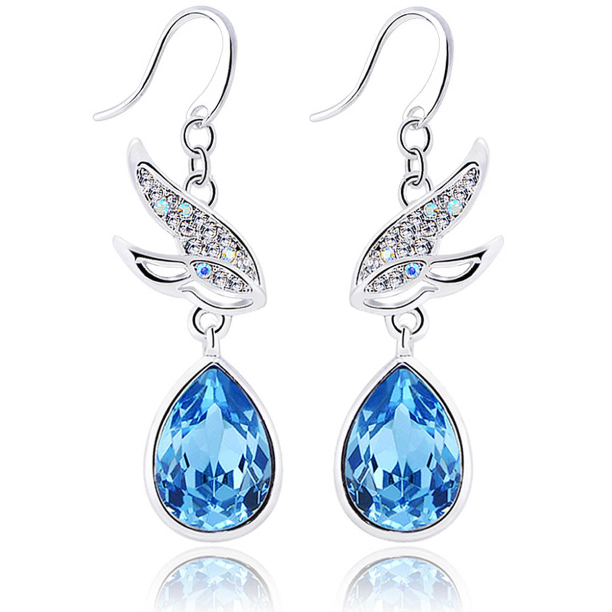 Yellow Chimes Crystals from Swarovski Flying Birds Blue Earrings For Women and Girls