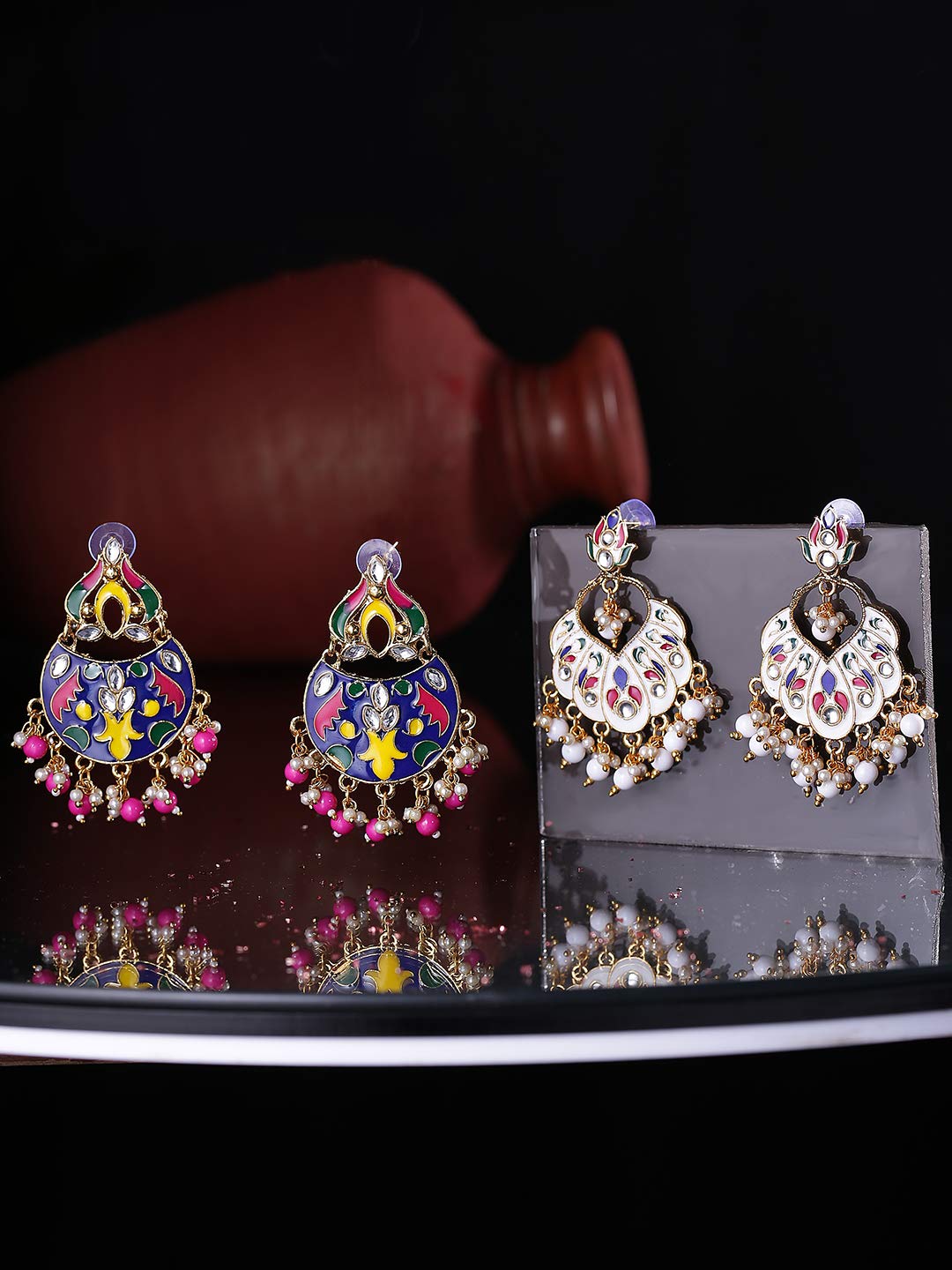 Yellow Chimes Chandbali Earrings for Women Combo 2 Pairs Multicolor Meenakari Chandbali Earrings for Women and Girls