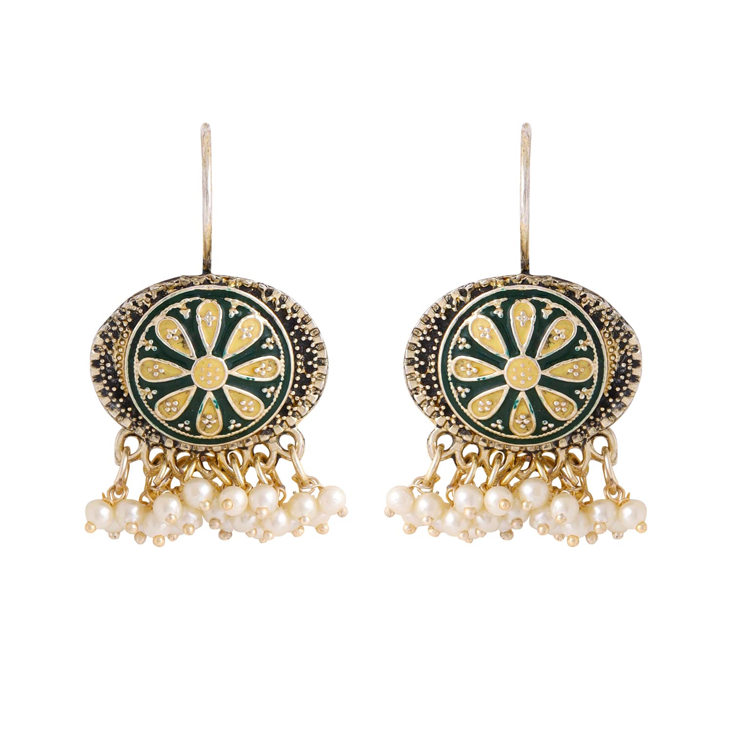 Yellow Chimes Earrings for Women and Girls Meenakari Chandbali | Gold Plated Green Meenakari Chandbali Earrings | Birthday Gift for girls and women Anniversary Gift for Wife