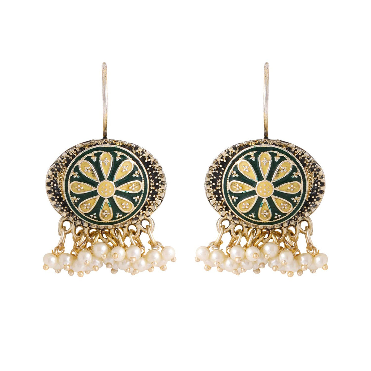Yellow Chimes Earrings for Women and Girls Meenakari Chandbali | Gold Plated Green Meenakari Chandbali Earrings | Birthday Gift for girls and women Anniversary Gift for Wife
