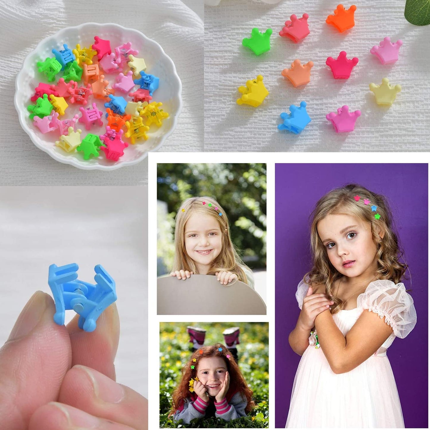 Melbees by Yellow Chimes Hair Clips for Girls Kids Hair Accessories for Girls Hair Claw Clips for Girls Kids Multicolor Crown Claw Clip 50 Pcs Mini Hair Claw Clips for Girls Baby's Clutchers for Hair