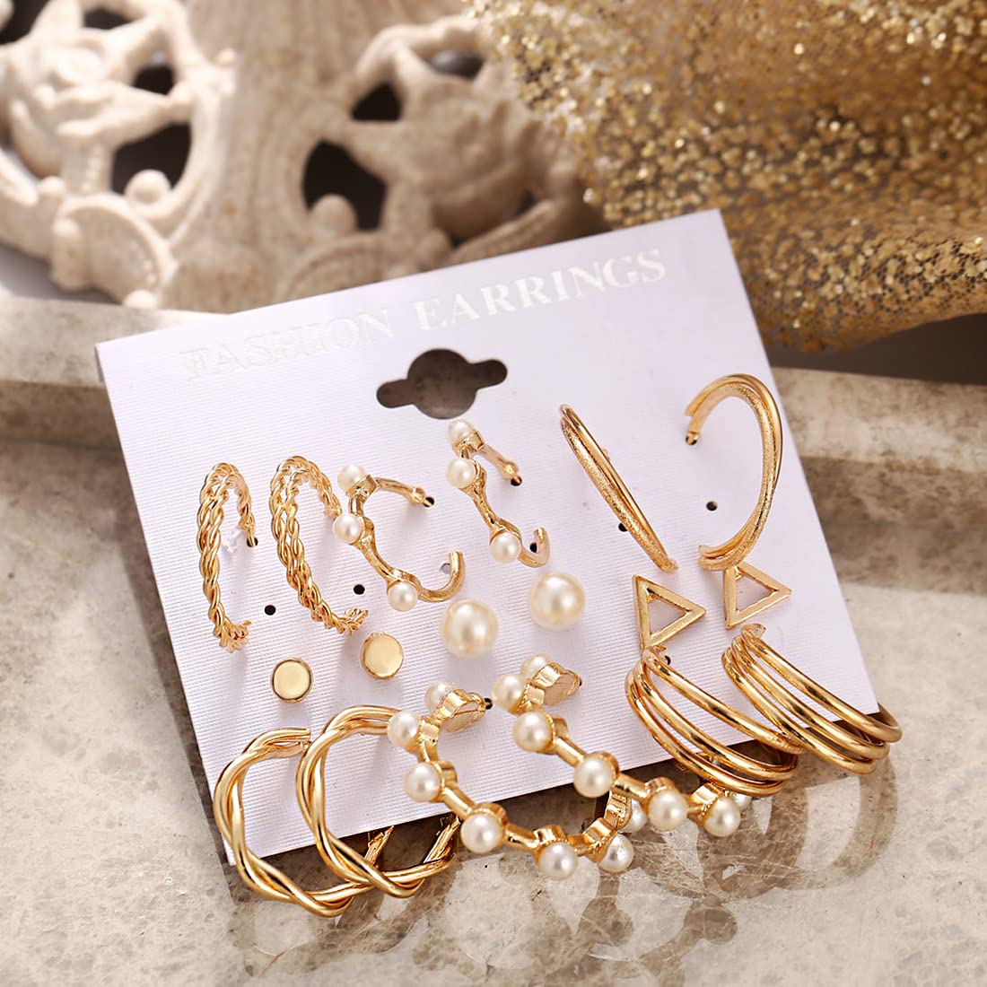 Yellow Chimes Hoop Earrings for Women Set Of 9 Pairs Gold Plated Combo Hoop Stud Earrings Set For Women and Girls