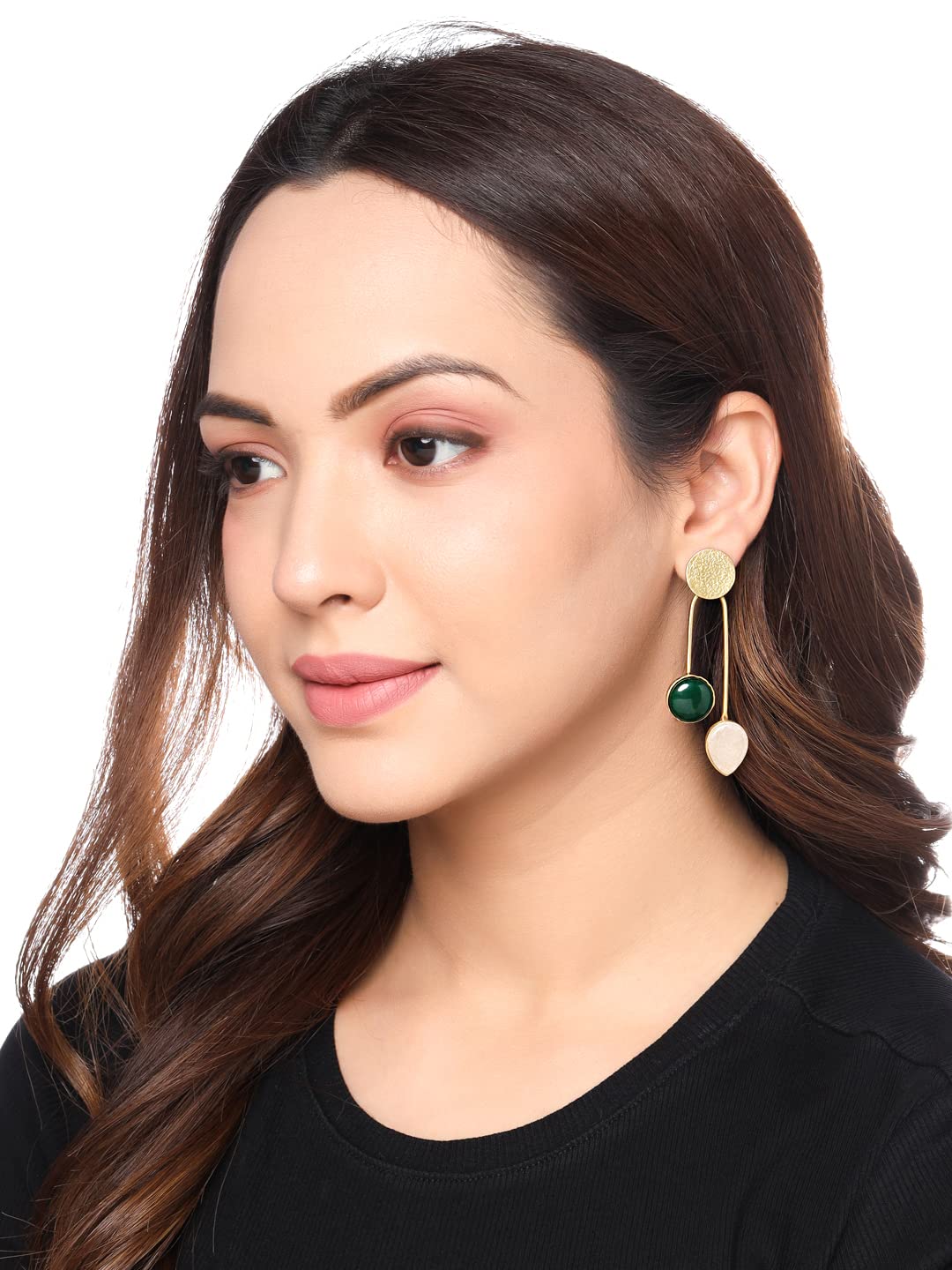 Yellow Chimes Earrings for Women and Girls | Green and White Drop Earring | Gold Plated Drop | Leaf Shaped Western Drop Earrings | Accessories Jewellery for Women | Birthday Gift for Girls and Women Anniversary Gift for Wife