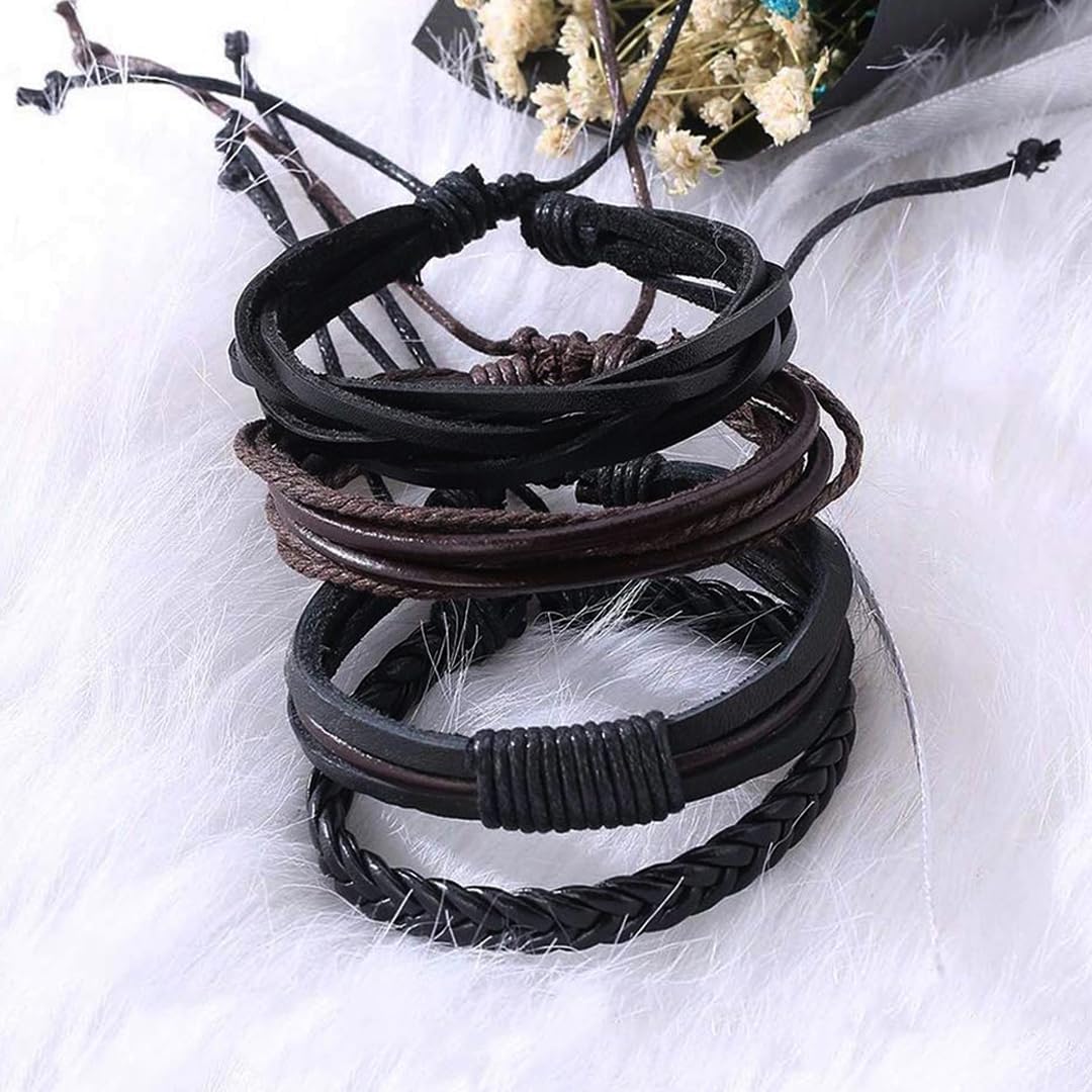 Yellow Chimes Bracelets for Men and Boys | Combo of Black Multilayered Leather Bracelet | Birthday Gift for Men and Boys Anniversary Gift for Husband