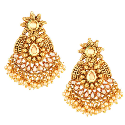 Yellow Chimes Traditional Moti Kundan Jadau Chandbali Earrings for Women and Girls