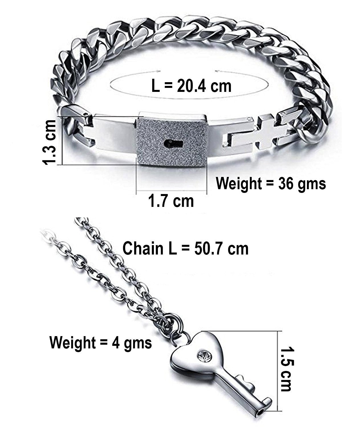 Yellow Chimes Couple Pendant Bracelet for Men Engraved Lock and Key Stainless Steel Couple Bracelet Pendant Necklace Set for Men and Women.