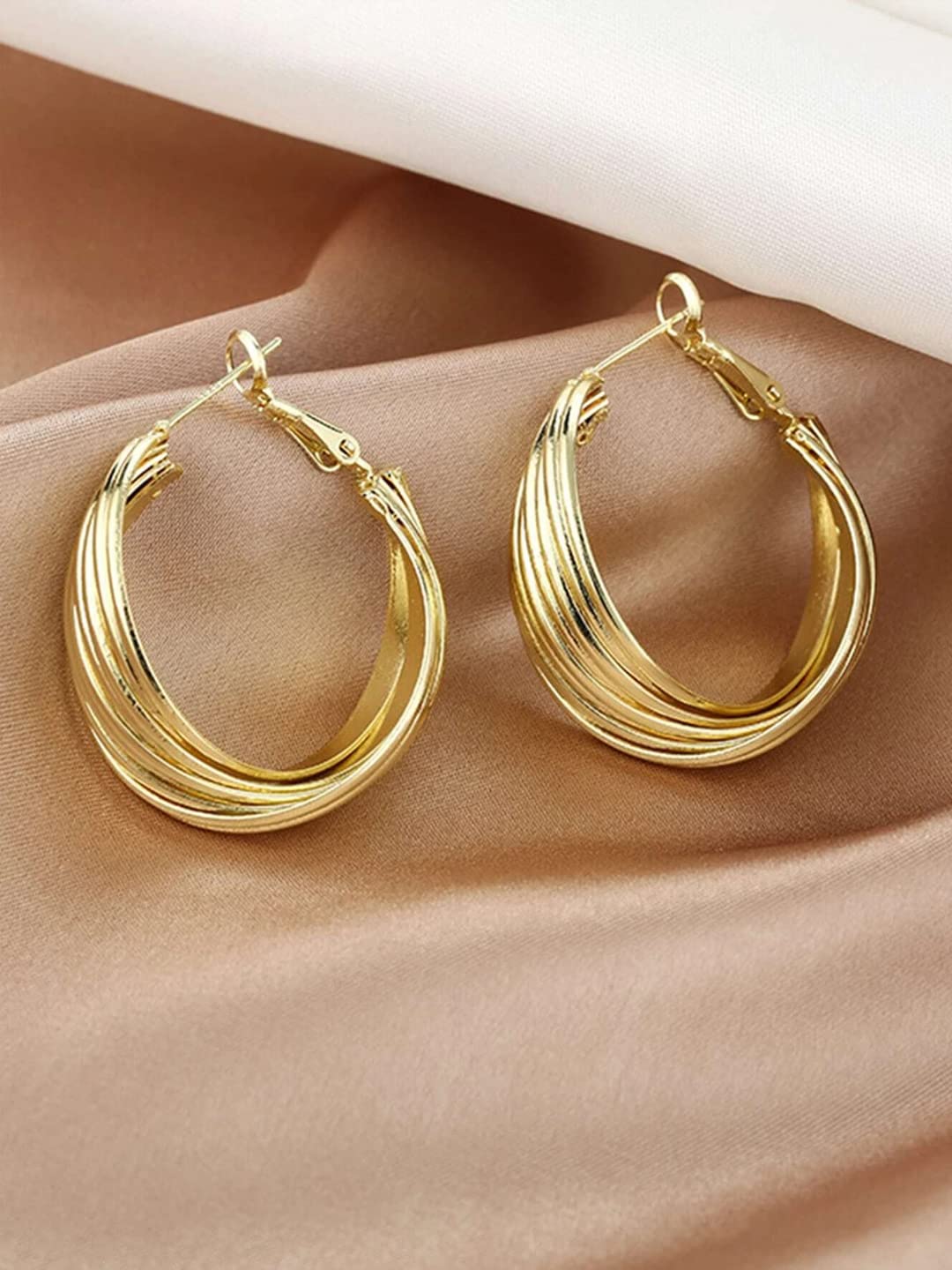 Yellow Chimes Hoop Earrings for Women Fashion Golden Hoops Earrings | Gold Plated Twisted Layered Hoop Bali Earrings for Girls | Birthday Gift for Girls & Women Anniversary Gift for Wife