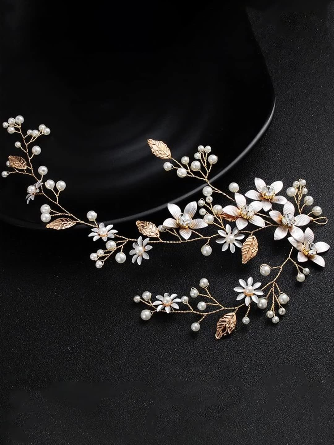 Yellow Chimes Bridal Metal Hair Vine for Women and Girls Bridal Hair Accessories Golden Headband Floral Bridal Wedding Head Band Hair Vine