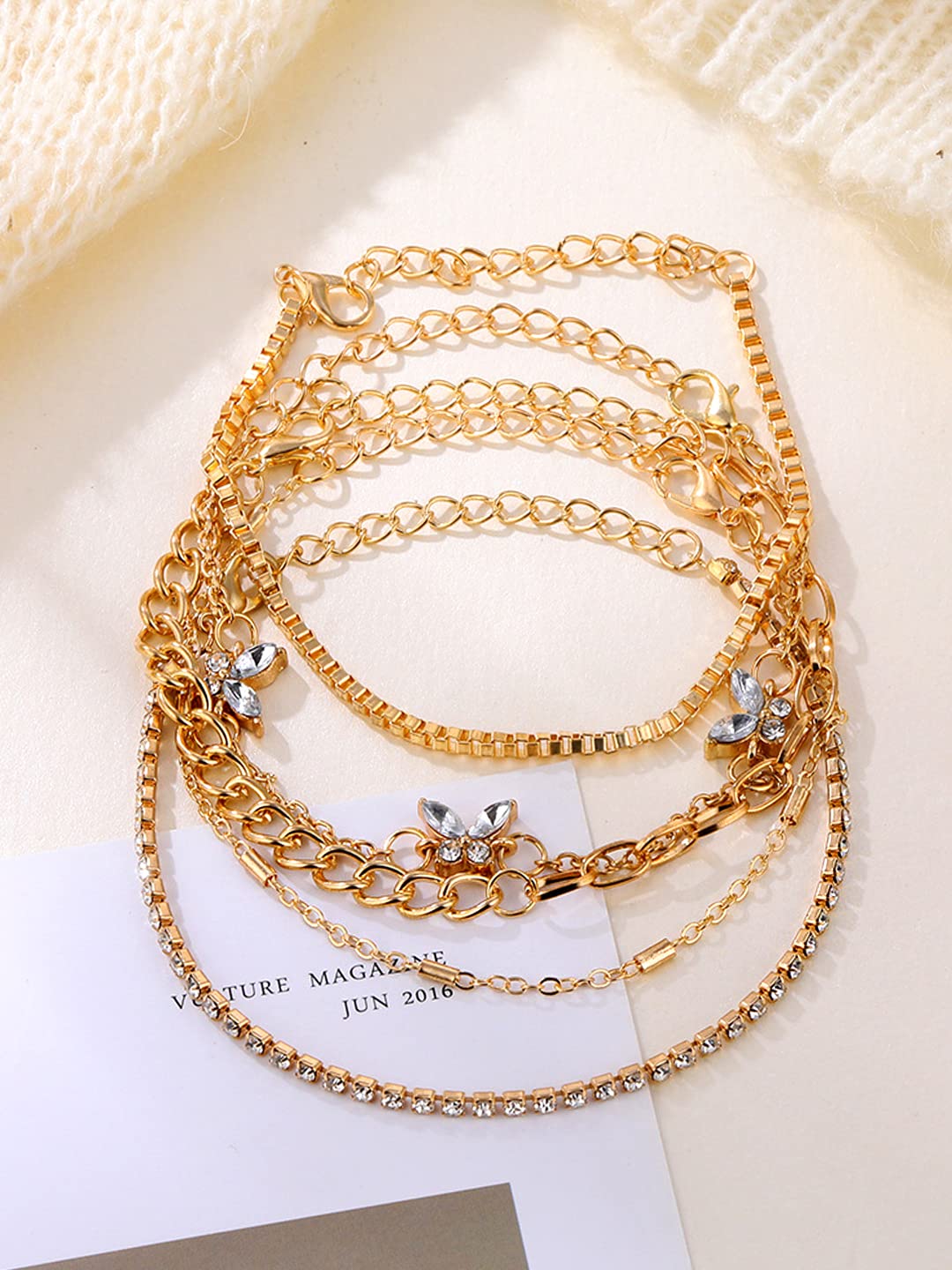 Yellow Chimes Combo Bracelets for Women 5 Pcs Gold Plated Chain Bracelet Set for Women and Girls