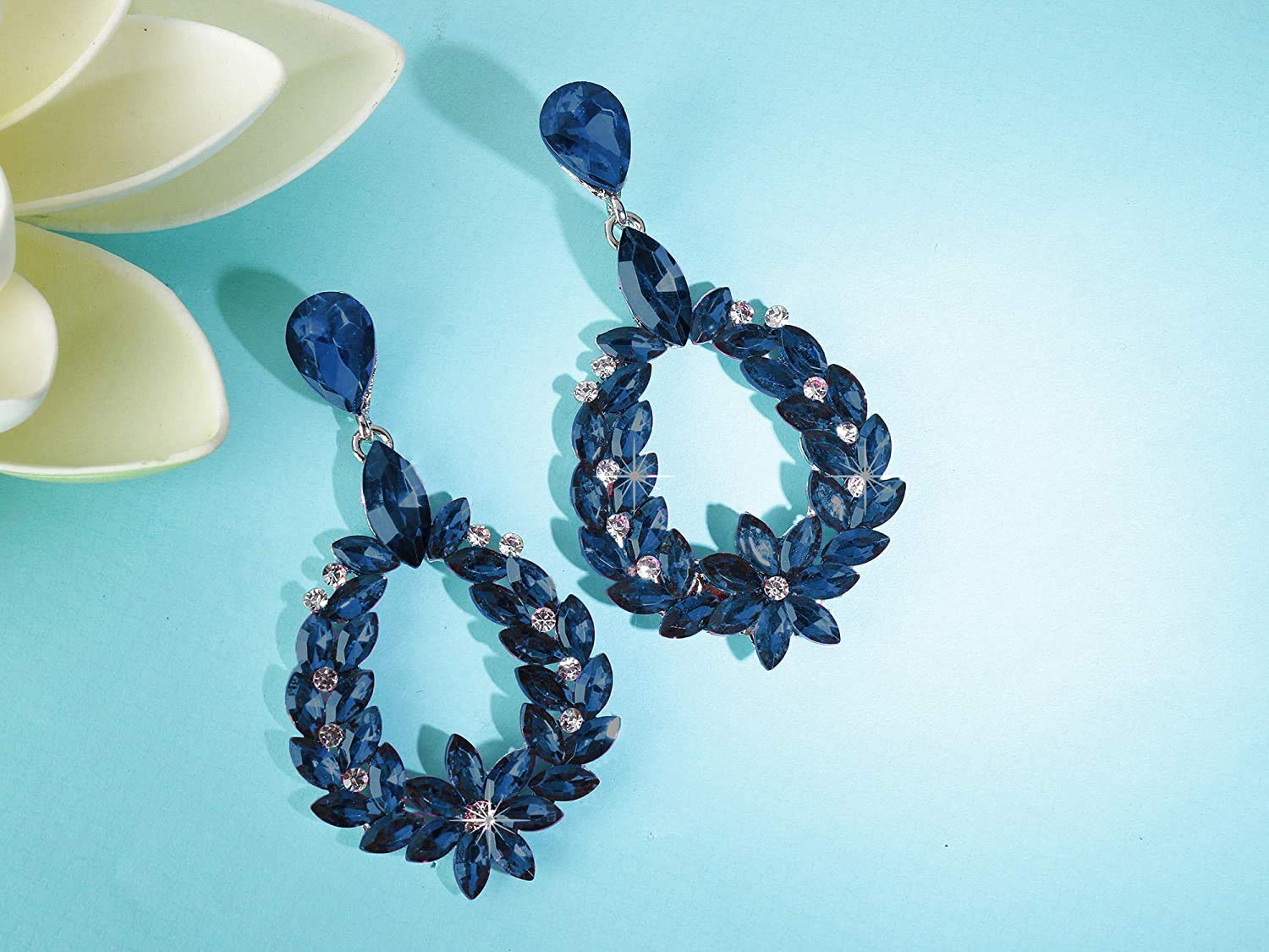 Water Drop Blue Crystal Stone Drop Earrings Size 6834 Cm