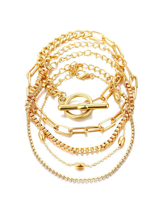 Yellow Chimes Combo Bracelets for Women Gold-Plated Set of 5 Cuff Charm Combo Chain Bracelets Set for Women and Girls