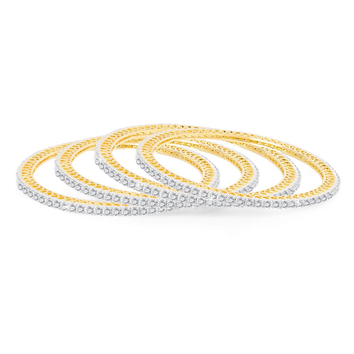 Yellow Chimes Elegant Small White AD/American Diamond Studded 18k Gold Plated 4 PCs Handcrafted Bangles Set for Women & Girls (2.6)