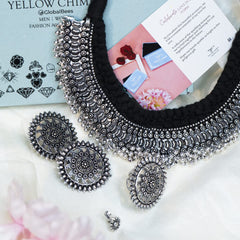Yellow Chimes German Silver Oxidised Jewellery Set Traditional Threaded Choker Necklace Set for Women and Girls