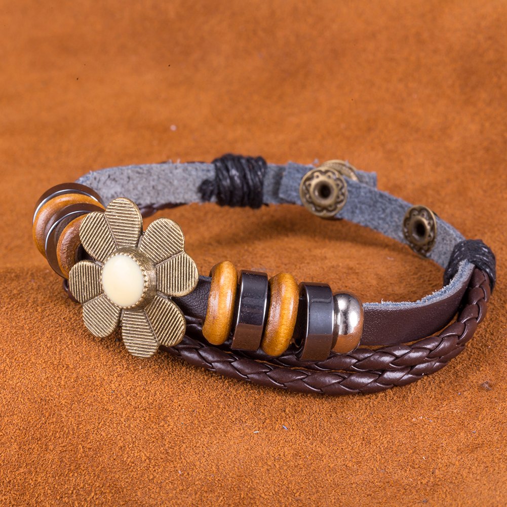 Yellow Chimes Flower Charm Wrap Brown Bracelet For Women And Girls.