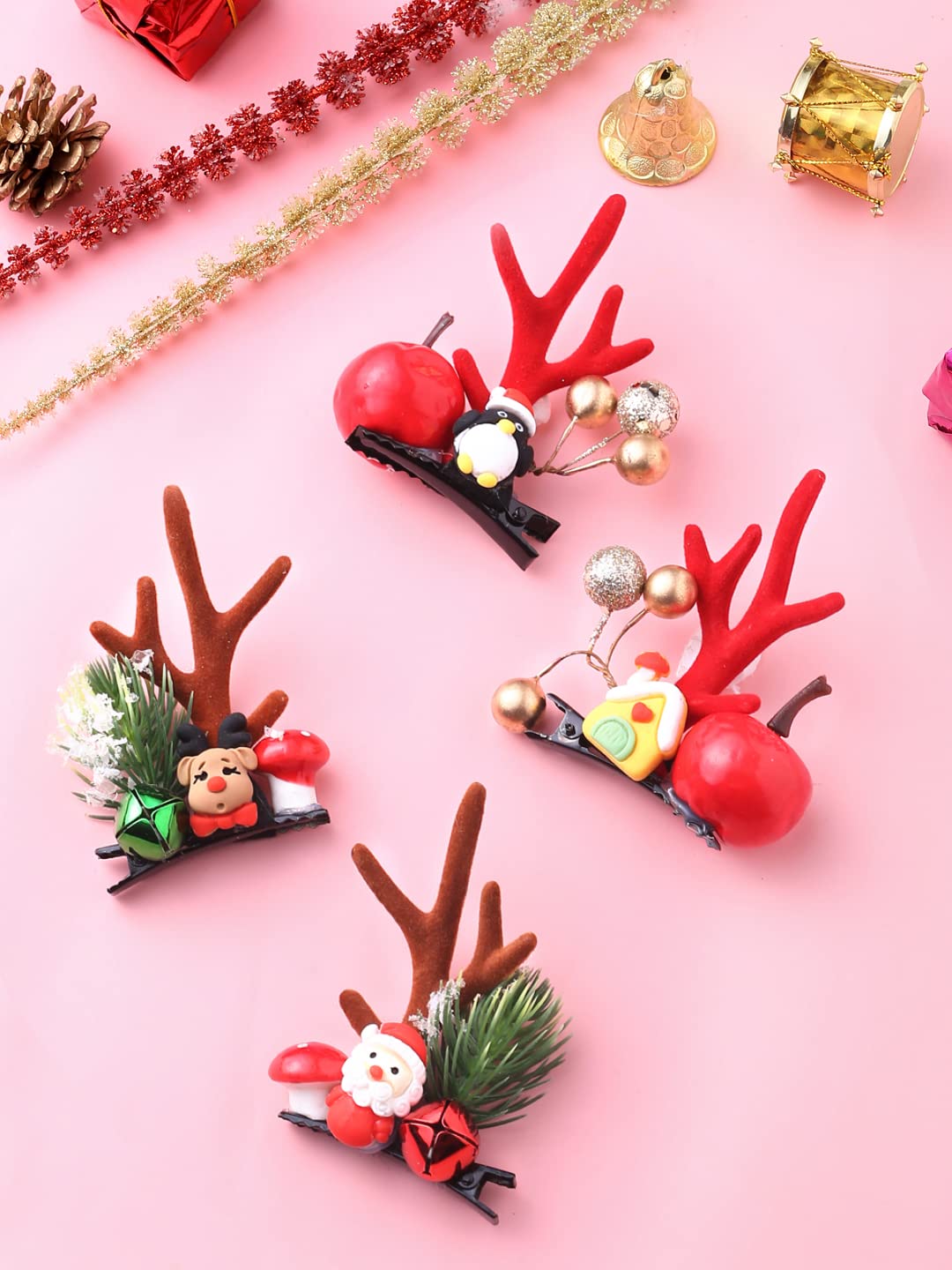 Melbees by Yellow Chimes Hair Clips for Women Girls Hair Accessories for Women Winter Christmas Collection Hair Clip 4 Pcs Hair Clips for Girls Hairclips Cute Christmas Characters Alligator Clips for Hair Pins for Women & Girls