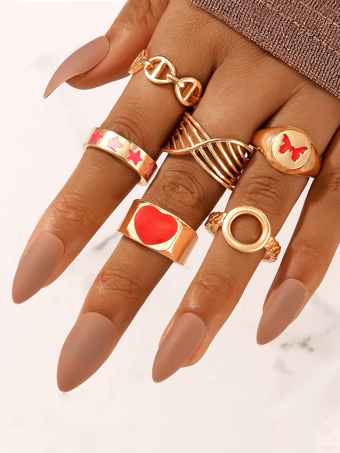 Elephant Flower Rose Heart Crown Carved Rings Set Knuckle Finger Midi Ring  - Bohemian Beach Boutique