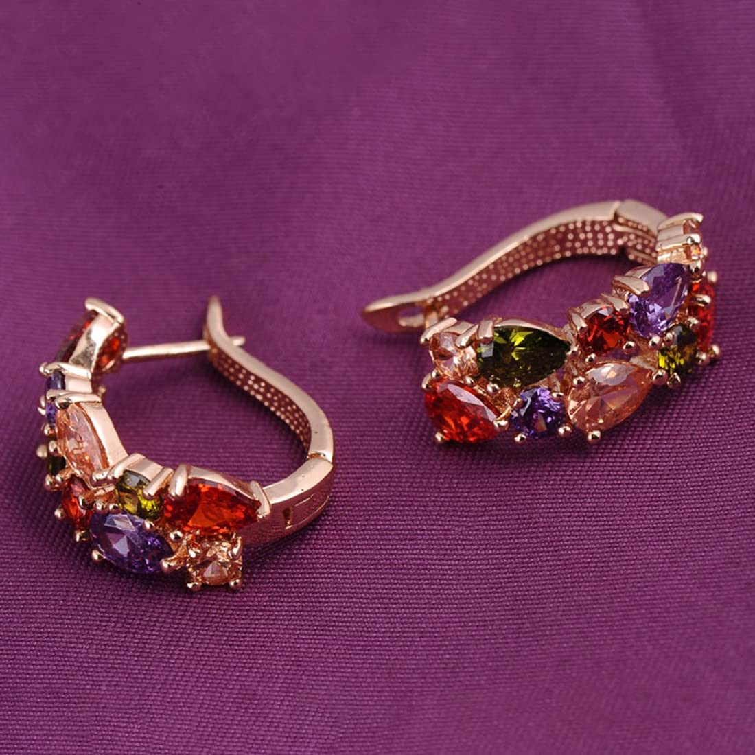 Kairangi Sparkling Colors Flowerets Vine Swiss CZ Clip On Earrings