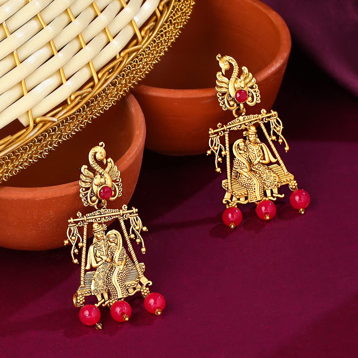 Yellow Chimes Earrings for Women & Girls Traditional Beads Drop Earrings | Gold Plated | Bridal Temple Drop Earrings | Birthday Gift for girls & women Anniversary Gift for Wife
