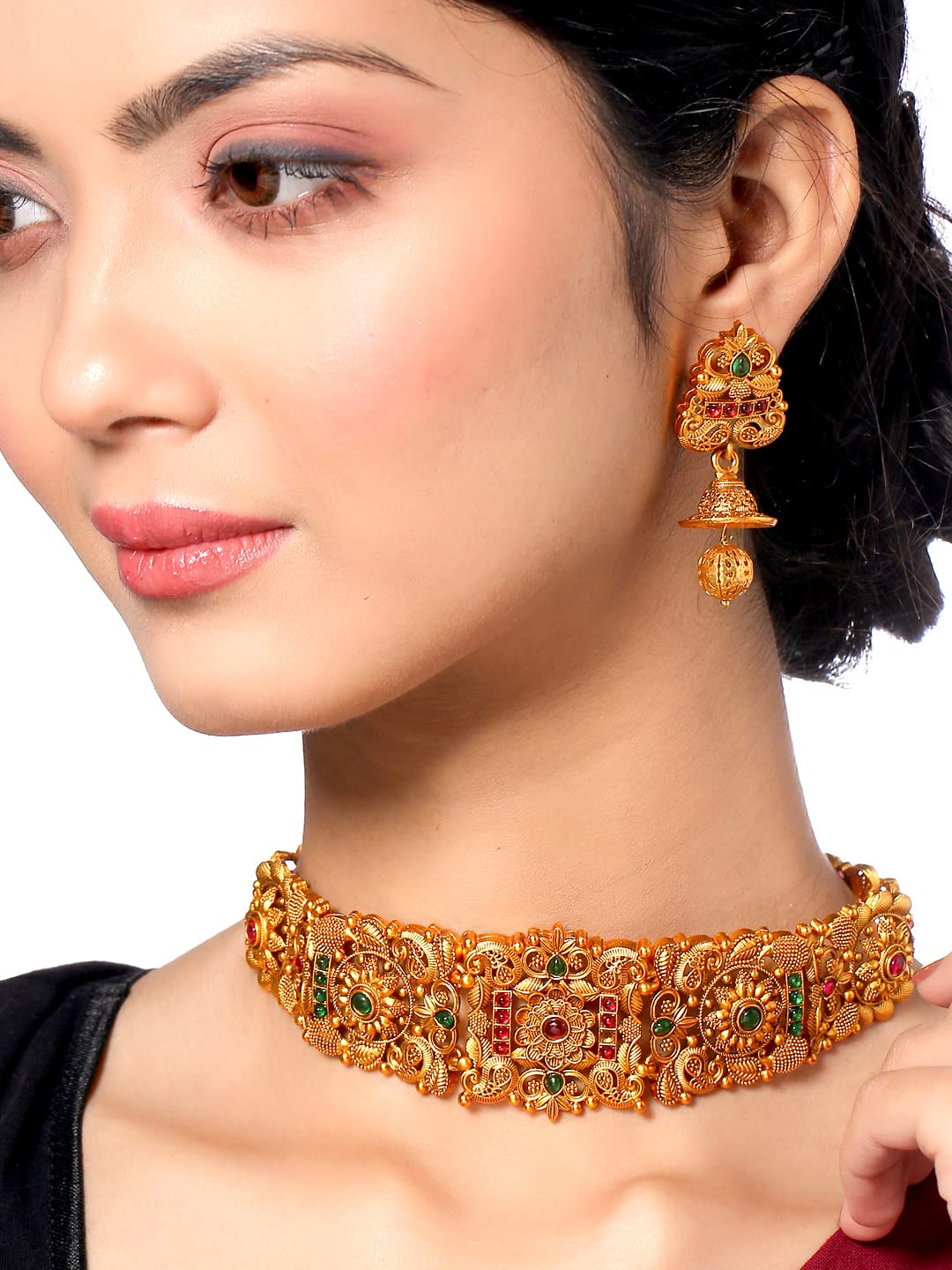 Yellow Chimes Traditional Jewellery Set for Women Ethnic Temple Jewellery Set Gold Plated Jewelry Set Traditional Long Haram Necklace Set for Women and Girls (Model-1)