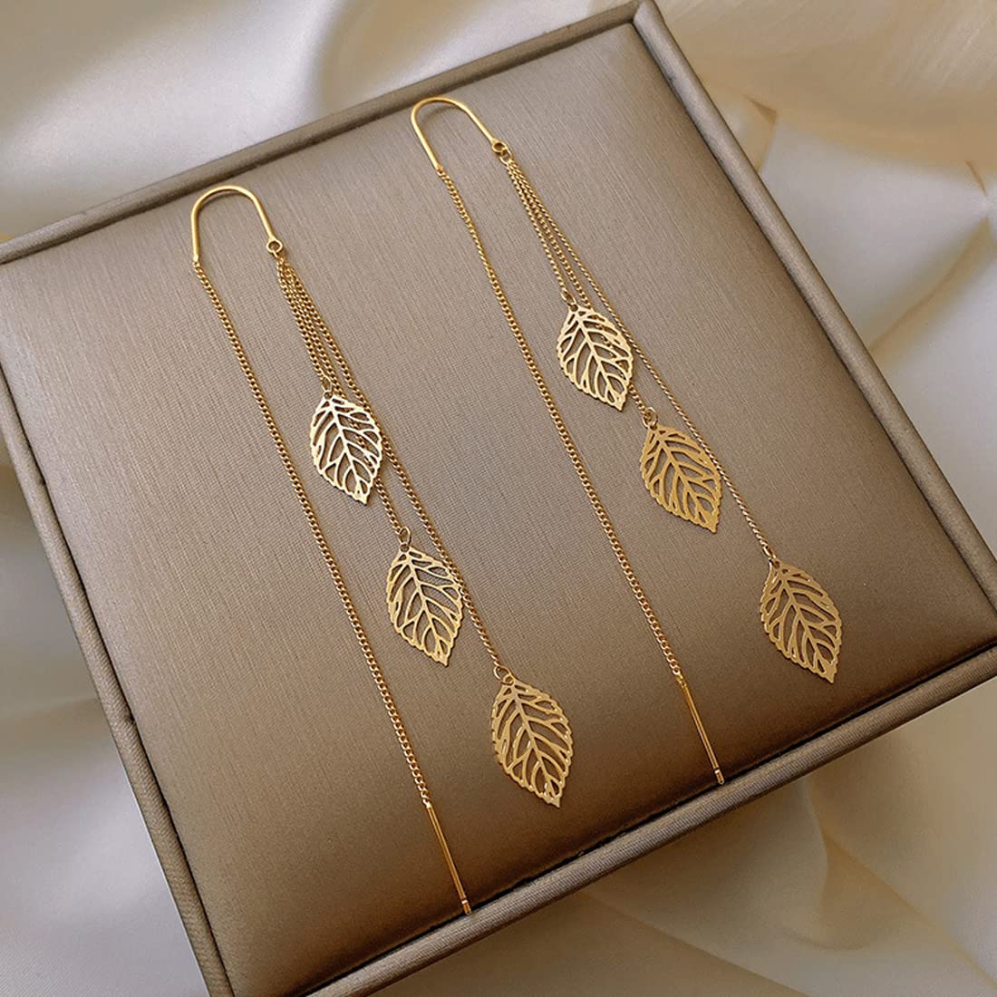 Yellow Chimes Earrings For Women Gold Tone Chain With Leaf Hanging Dangle Earrings For Women and Girls