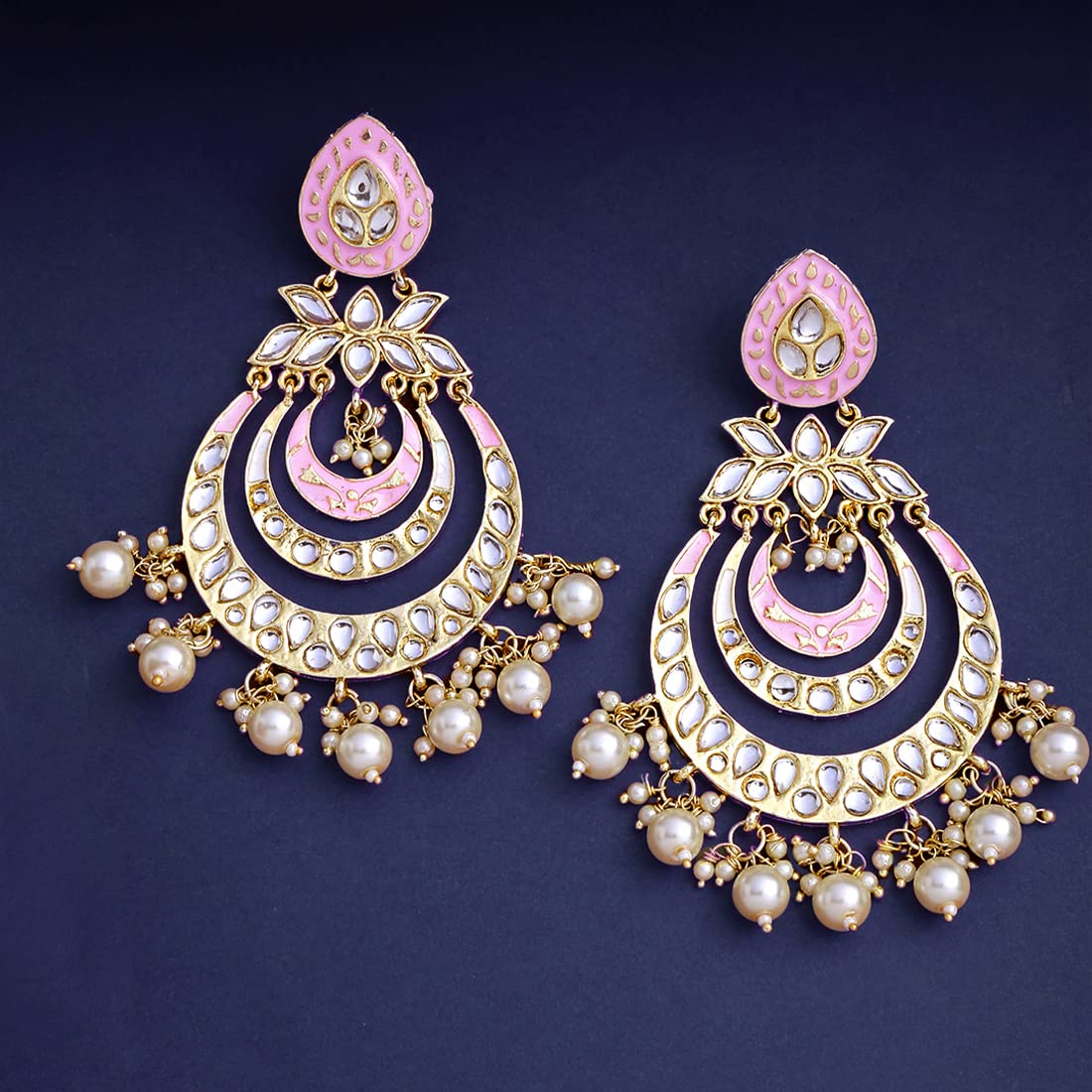 Yellow Chimes Chandbali Earrings for Women Ethnic Gold Plated Traditional Meenakari Floral Long Chand bali Earrings for Women and Girls