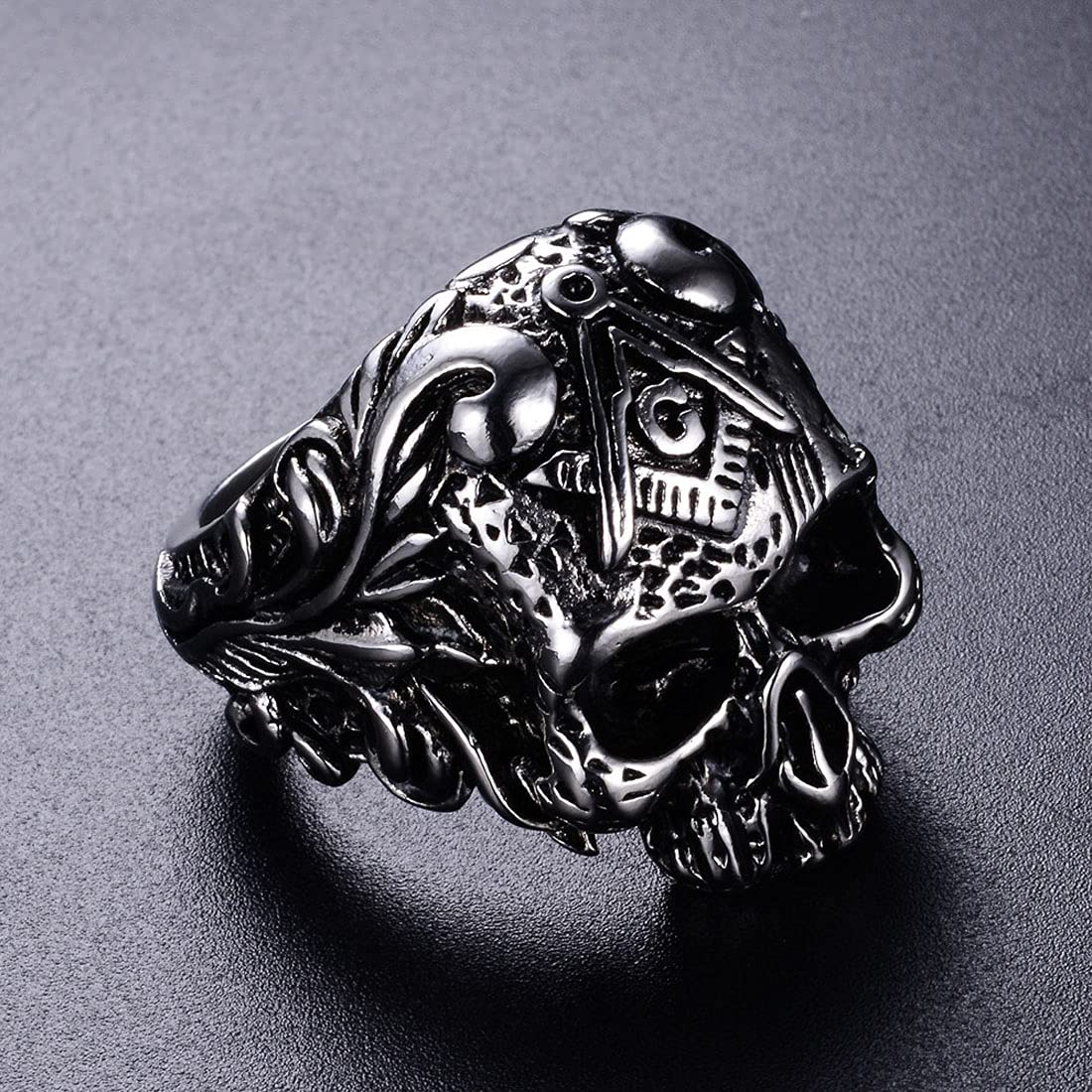 Yellow Chimes Rings for Men Stainless Steel Silver Black Skull Design Band Ring for Men and Boys.