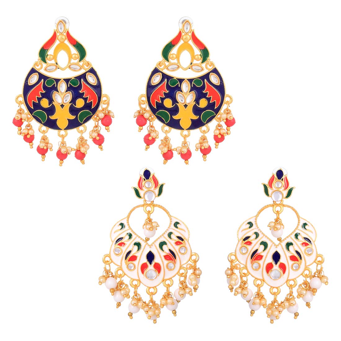 Yellow Chimes Chandbali Earrings for Women Combo 2 Pairs Multicolor Meenakari Chandbali Earrings for Women and Girls