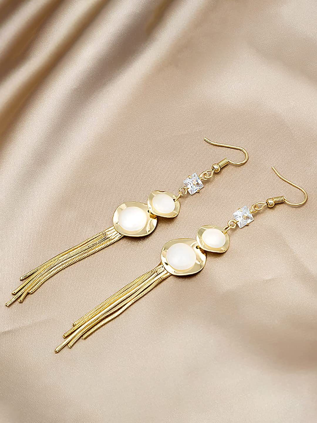 Yellow Chimes Earrings for Women and Girls Pearl Dangler | Gold Toned White Stone Studded Long Danglers Earrings | Birthday Gift for girls and women Anniversary Gift for Wife