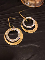 Yellow Chimes Earrings For Women Gold Plated Crystal Studded Double Open Circle Hanging Drop Earrings For Women and Girls