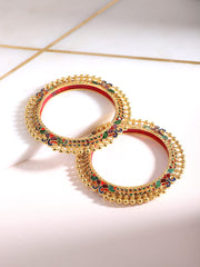 Yellow Chimes Bangles for Women Gold Toned Peacock and Beads Designed Meenakari Touch Traditional Bangles for Women and Girls