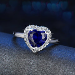 Yellow Chimes Rings for Women Valentines Special Royal Blue Crystal Ring A5 Grade Crystal Heart Ring for Women and Girls.