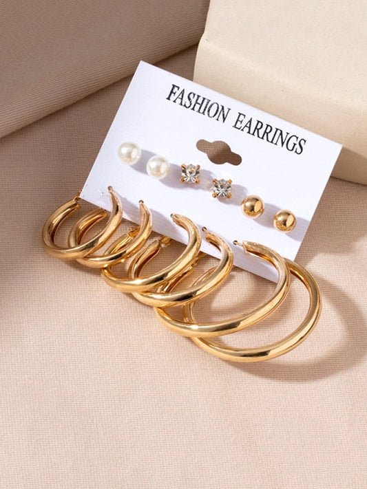 Yellow Chimes Hoop Earrings for Women Combo of 6 Pairs Stud Earrings Crystal Pearl Gold Plated Stud Hoop Earrings Set for Women and Girls.