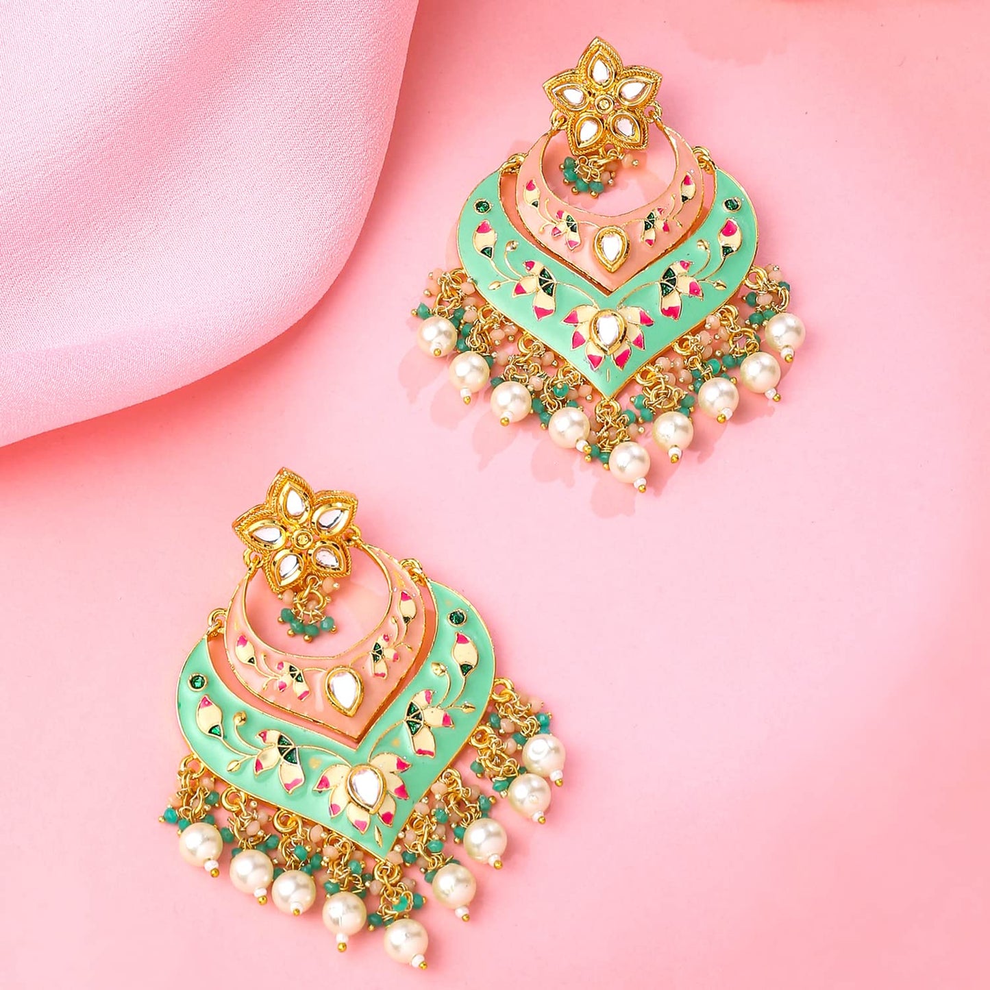 Yellow Chimes Earrings for Women and Girls Traditional Meenakari Chandbali | Gold Plated Meenakari Chandbali Earrings for Women | Birthday Gift for girls and women Anniversary Gift for Wife