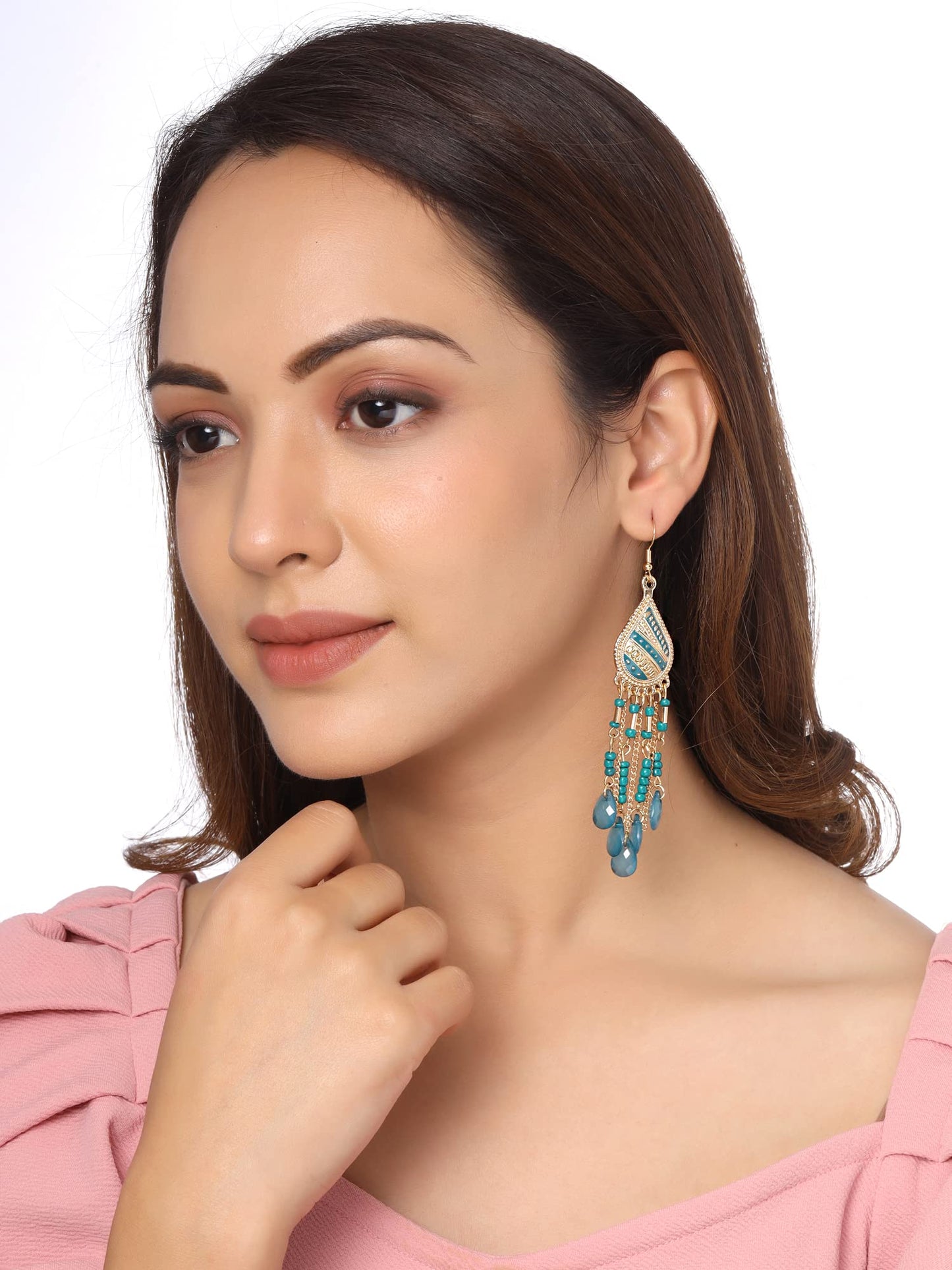 Yellow Chimes Danglers Earrings for Women | Multicolor Earrings for Girls | Gold Plated Fashion Women Earrings | Beads Long Chain Dangler Earrings | Birthday Gift For Girls Anniversary Gift for Wife