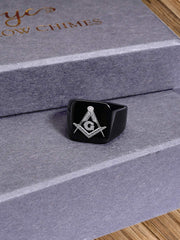 Yellow Chimes Rings for Men Rock Cool Casual Ring AG Masonic Logo Religious Freemason Symbol Black Titanium Steel Ring for Men & Boys.