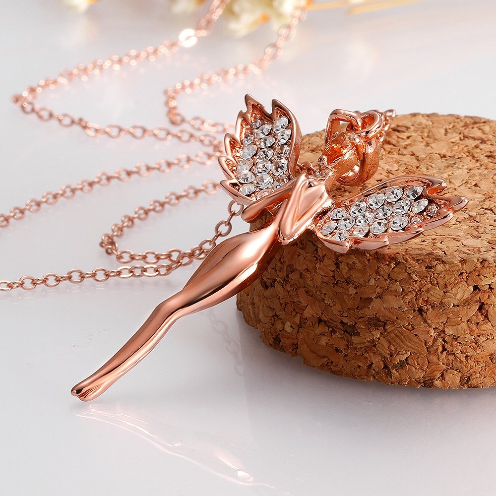 an Angel Pure Soul with Wings Pendant (Austrian Crystal Hallmarked 18K Rose Gold Plated) for Girls and Women by YELLOW CHIMES