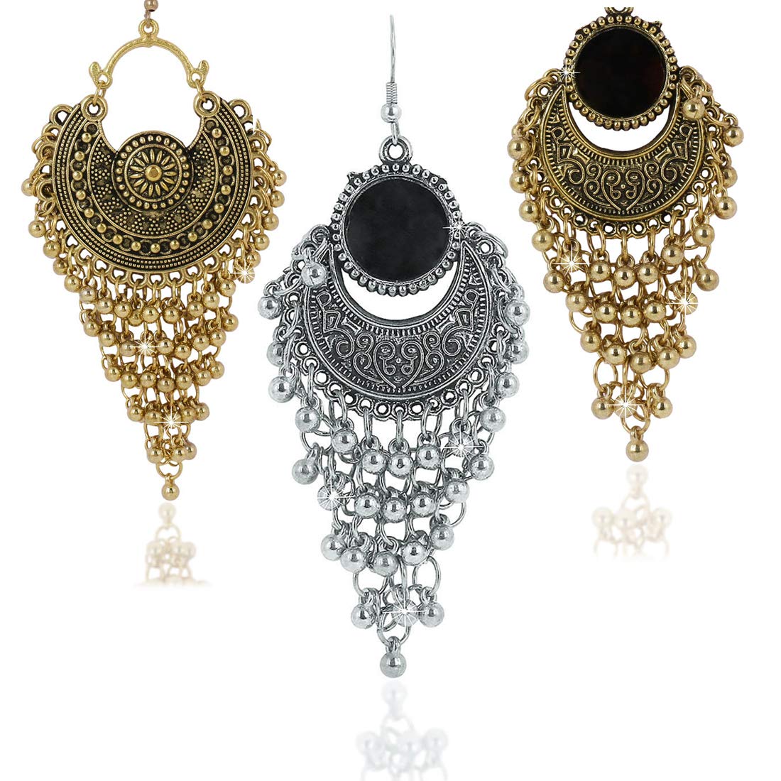 Yellow Chimes Stylish Oxidized Combo Set Silver Golden Chandbali Earrings for Women and Girls