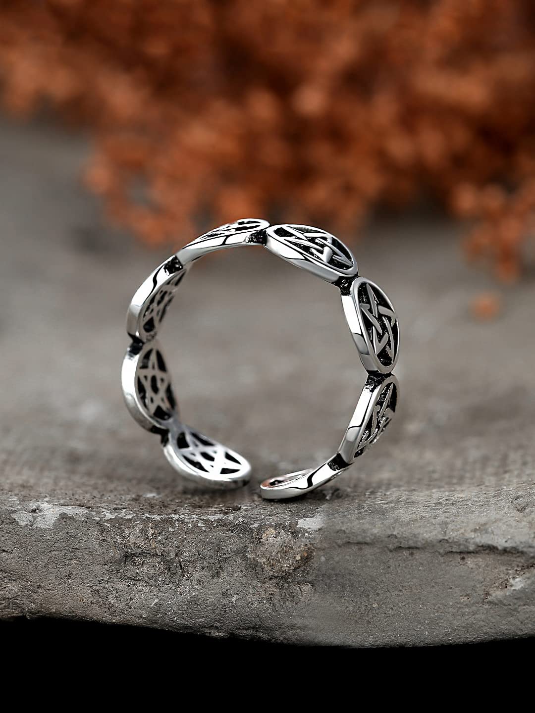 Yellow Chimes Rings for Women Silver Toned Star Symbol Ring Steel Adjustable Finger Ring for Men and Women.