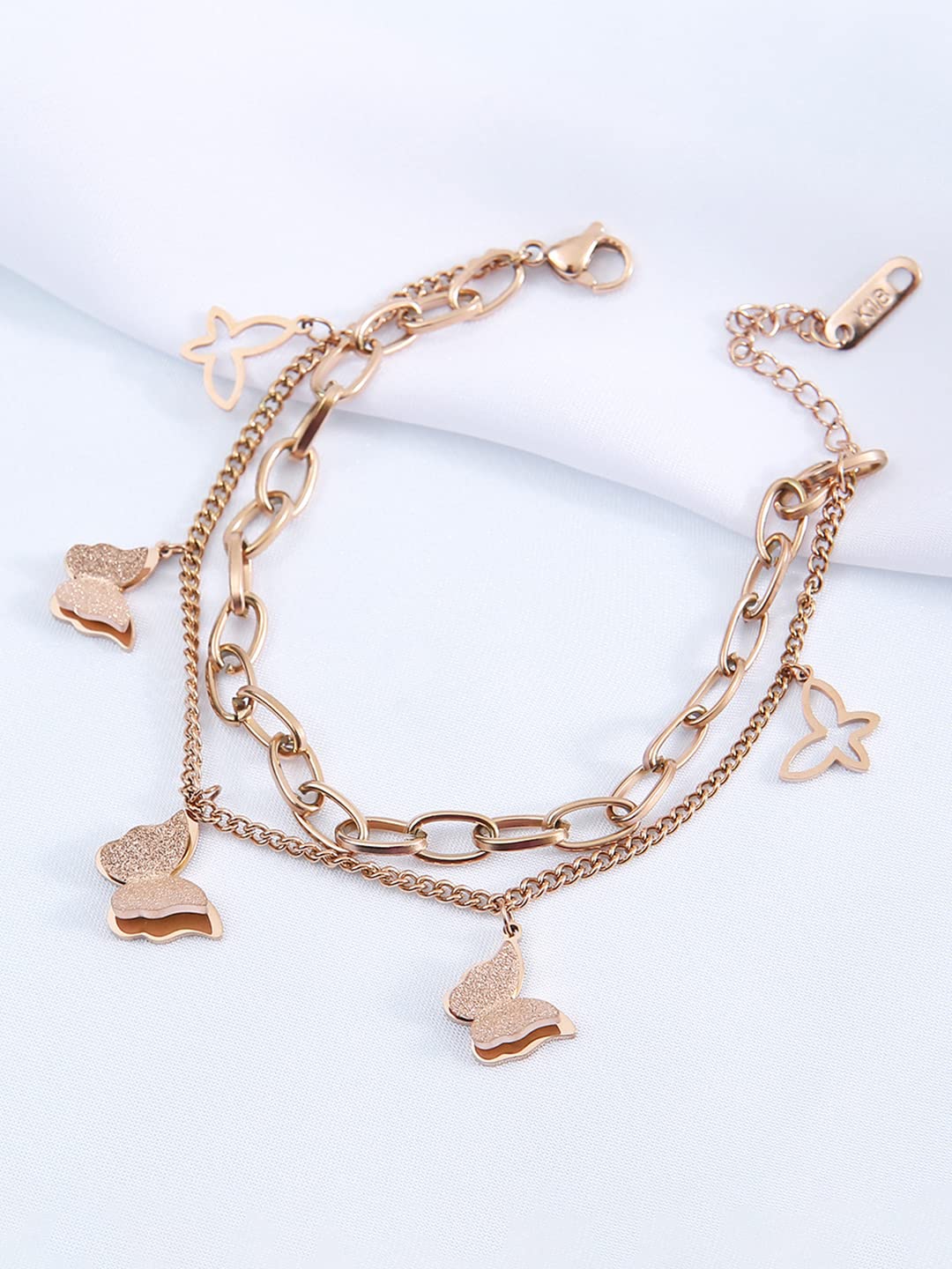 Yellow Chimes Bracelet for Women Rose Gold Stainless Steel Butterfly Charm Adjustable Chain Bracelet for Women and Girls