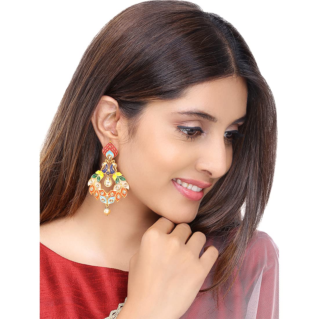 Yellow Chimes Earrings for Women and Girls | Traditional Muticolor Meenakari Drop | Gold Plated Earring Set | Peacock Shaped Jhumki Combo Earrings | Accessories Jewellery for Women | Birthday Gift for Girls and Women Anniversary Gift for Wife