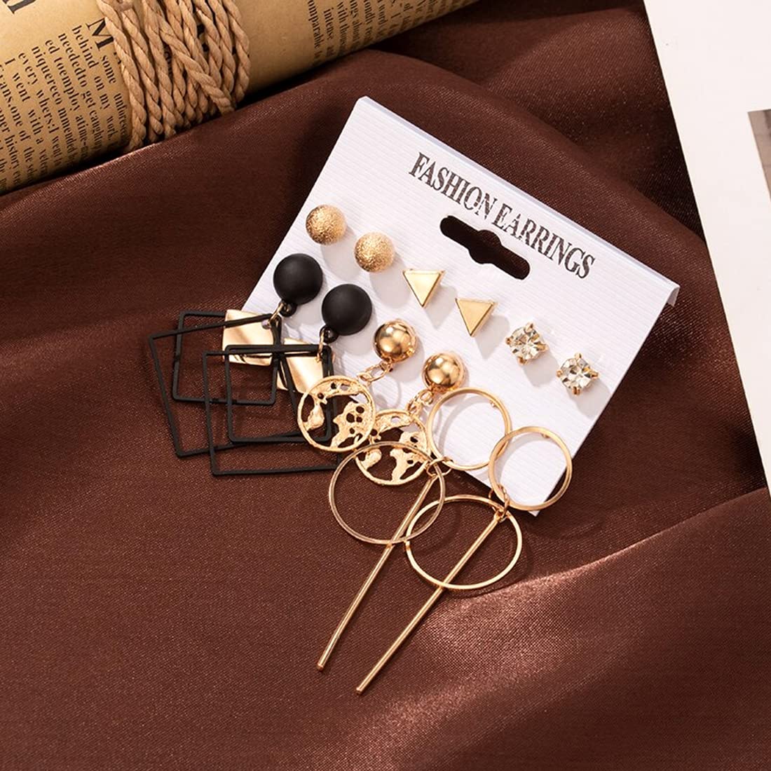 Kairangi Combo Earrings for Women Set of 6 Pairs Gold Plated Geometric Shapes Stud Drop Earrings Set For Women and Girls