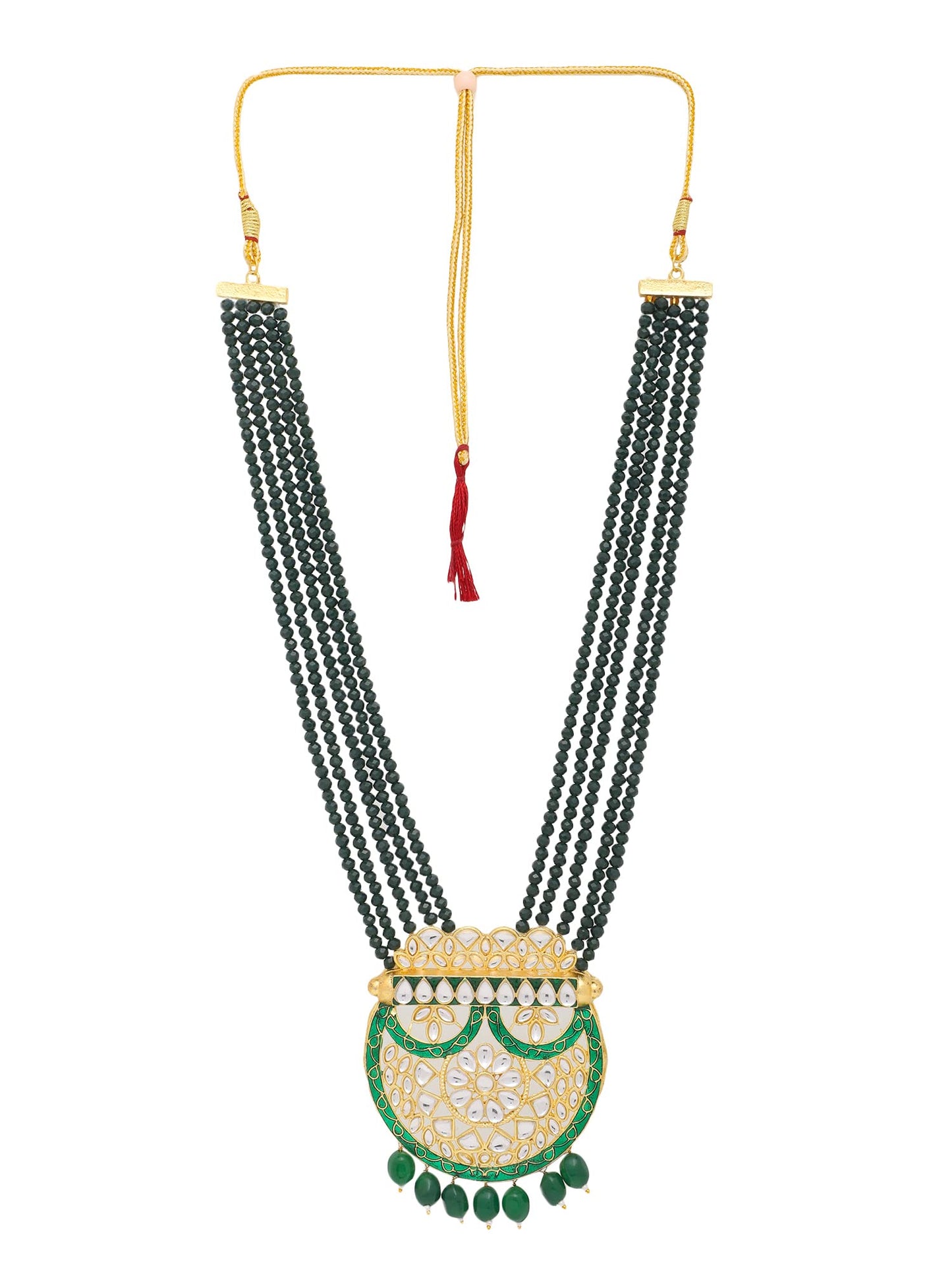 Yellow Chimes Traditional Jewellery Set for Women Ethnic Kundan Jewelry Set Gold Plated Multilayer Green Beads Long Necklace Set for Women and Girls